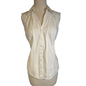 Style & Co. Sleeveless White Stretch Blouse Fitted Active V-Neck Collar Size 6
